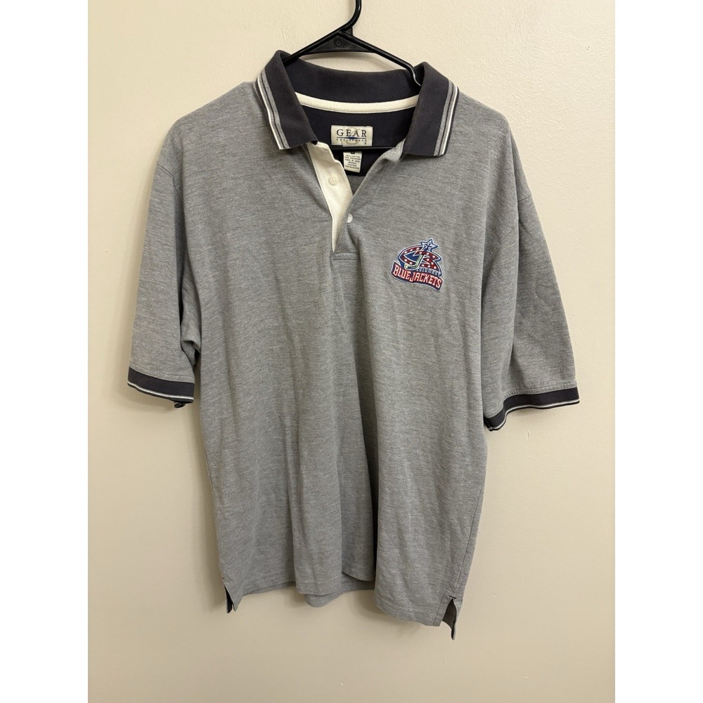 Vtg Columbus Blue Jackets Polo Shirt Medium Gray Y2K Gear For Sports NHL